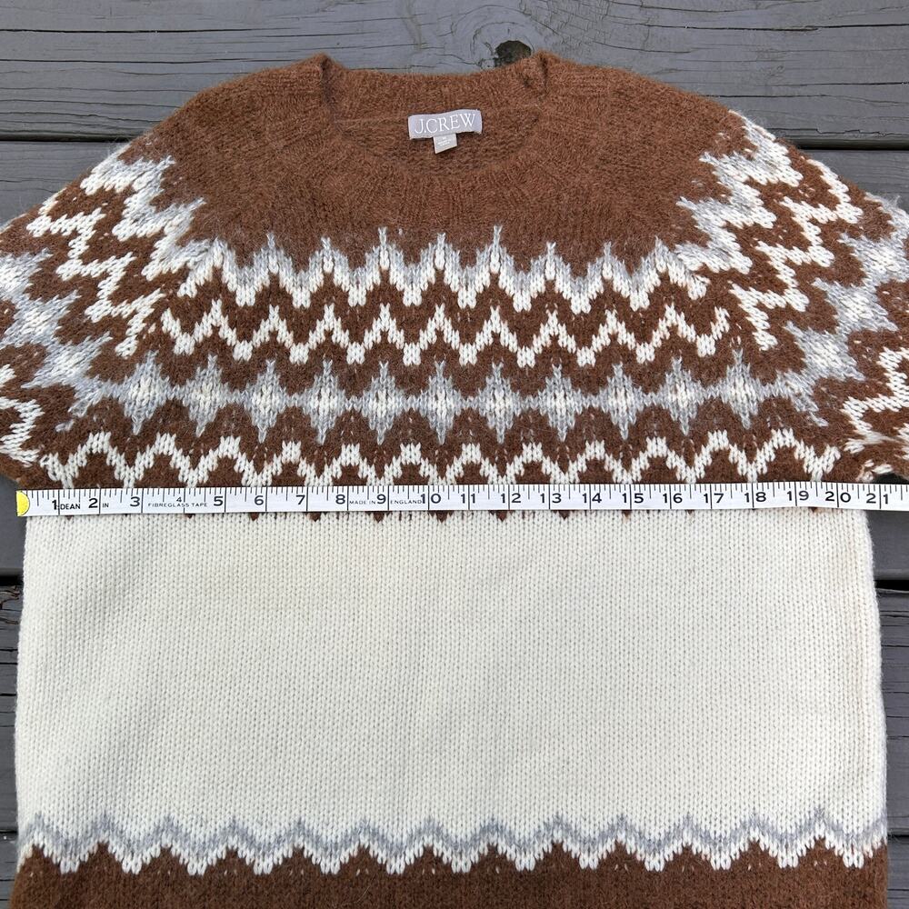 J.Crew Fair Isle Crewneck Brushed Wool Alpaca Sweater Brown Ivory Gray M BV353 - Picture 7 of 9